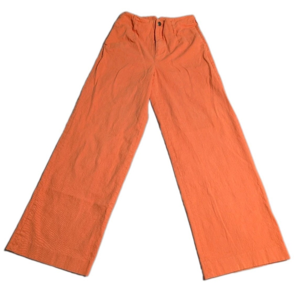 J. Peterman Womens 2 Orange Wide Leg Pants High Rise Cotton Stretch Trousers